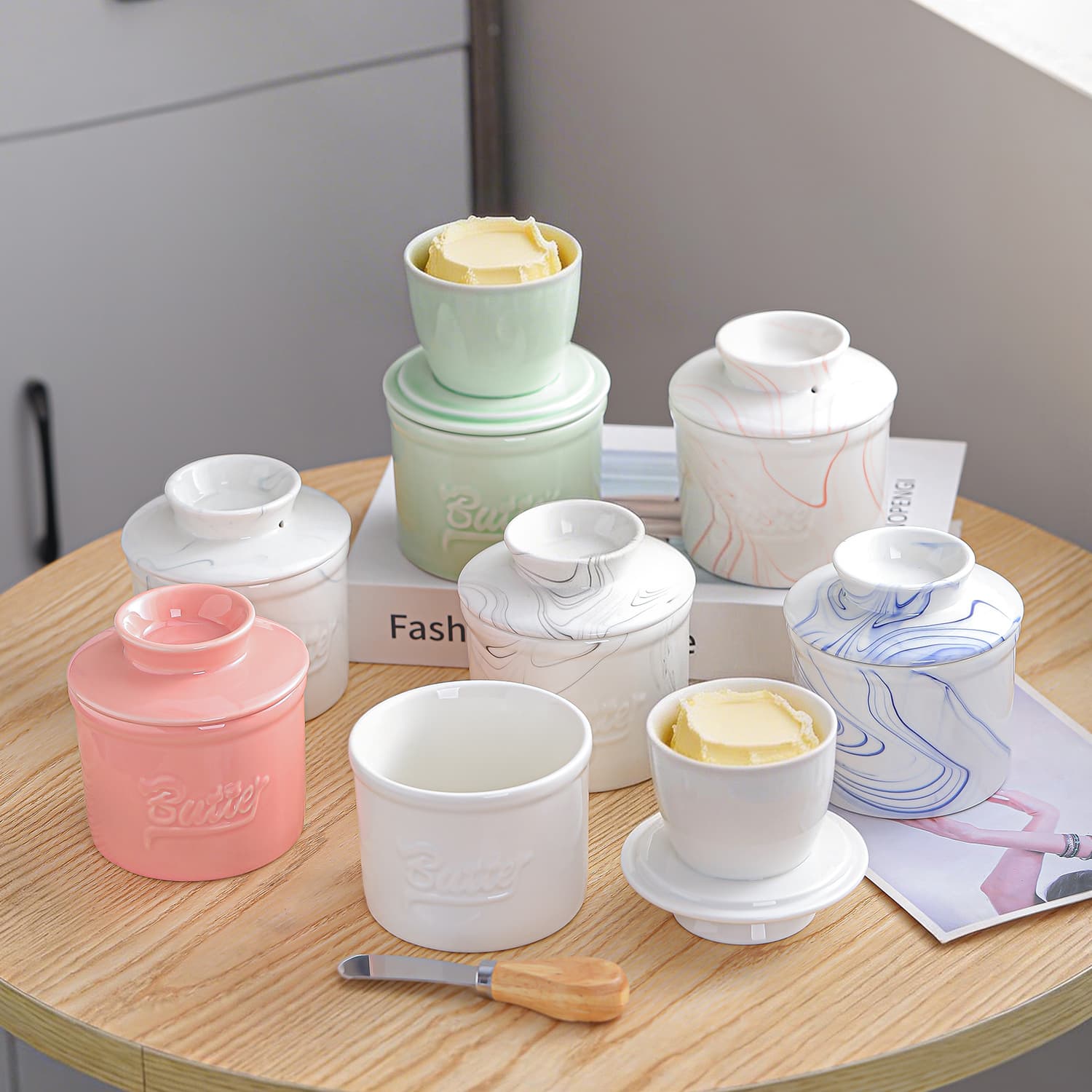 Ceramic Butter Dish with Lid, Butter Container, Butter Keeper, Seasoning Jar, Kitchen Cheese Storage Jar