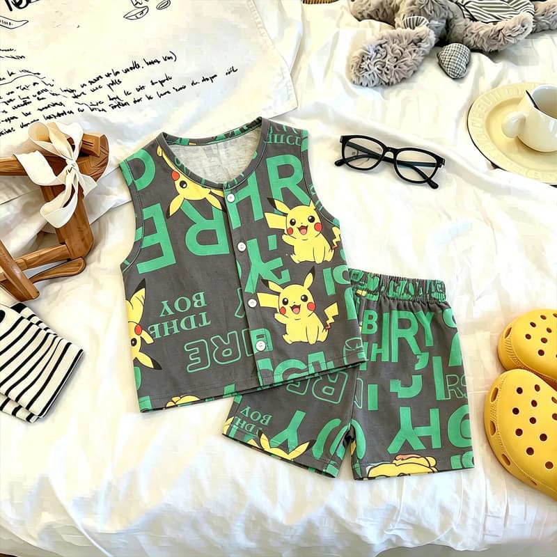 New Children's Summer Short Sleeve Set Boys Girls Thin Pajamas Home Wear Cloud Cotton Kids Clothing