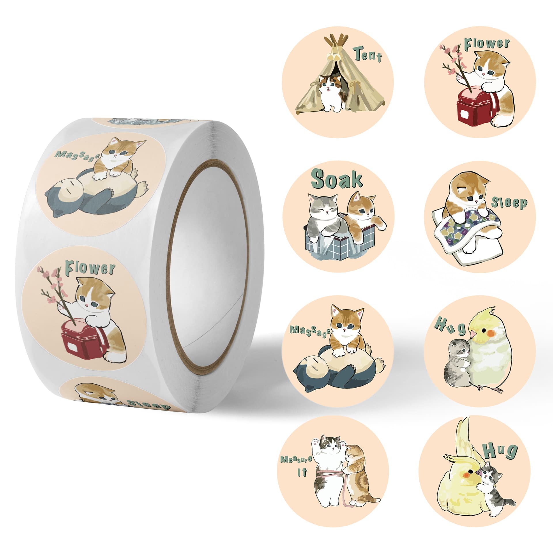Cartoon Cat Fushandi Children's Creative Sealing Stickers Ins Decorative Sealing Stickers Card Wall Stickers Inspirational Roll Stickers 500