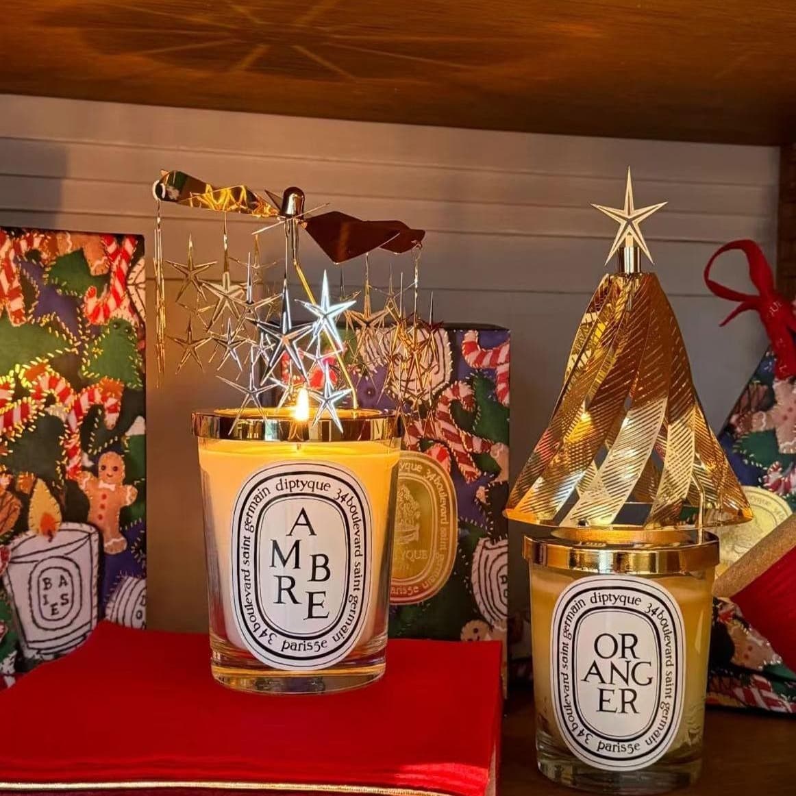 diptyque candles, carousel accessories, scented Christmas tree rotating candle shades, candlesticks, birthday gifts