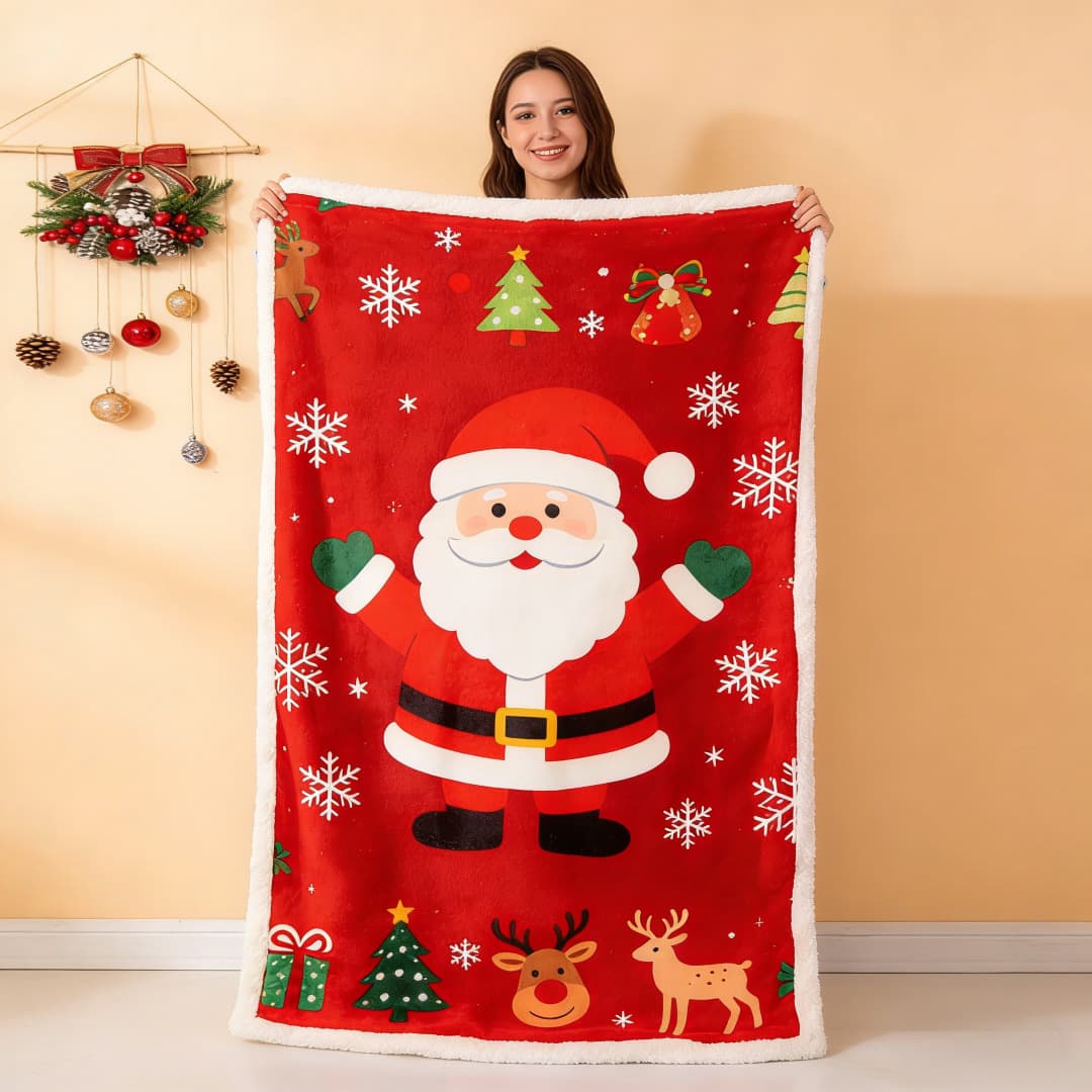 Custom Flannel Blanket with Christmas Snowman Digital Print, Thick and Warm Fleece Blanket for Autumn and Winter, Perfect for Napping