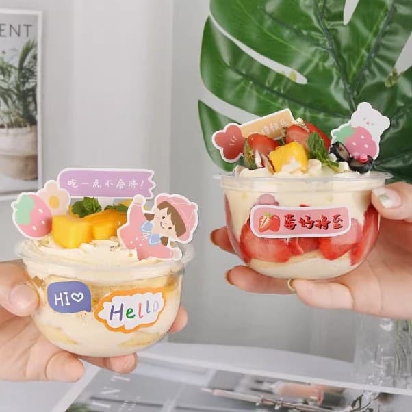 Internet Celebrity Disposable Fruit Cup with Lid Bobo Cup 360ml Bobo Plastic Cake U-Shaped Cream Cup Packaging Box