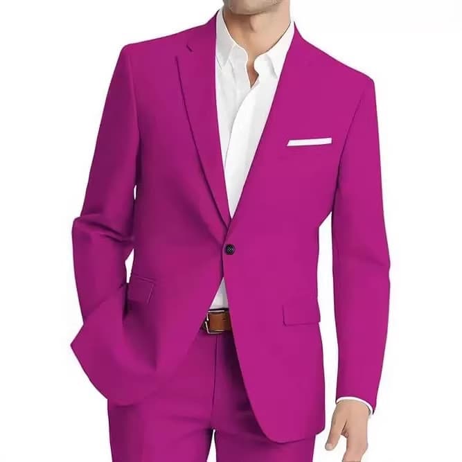 Men's Korean Style Two-Piece Slim Fit Suit, Business Party Prom Set, Solid Color Single Button, Wedding Best Man Suit