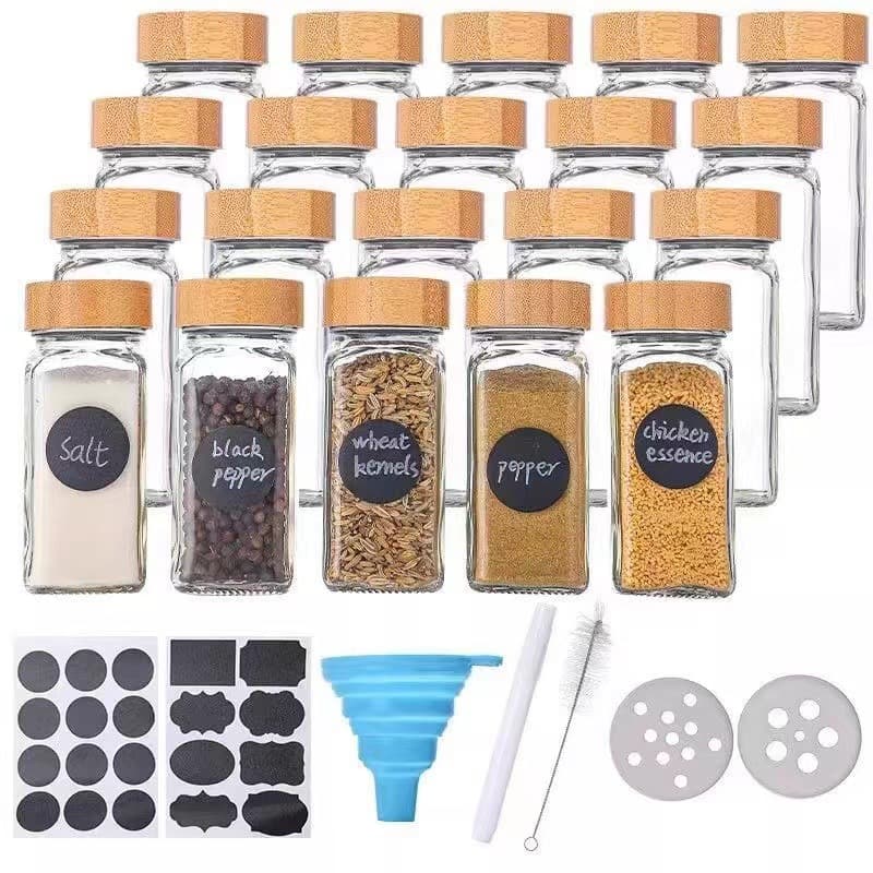 120ml Bamboo Lid Seasoning Bottle 4oz Square Bottle Spice Jar Cross-border Amazon Hot Selling Spice Bottle with Hole Shaker