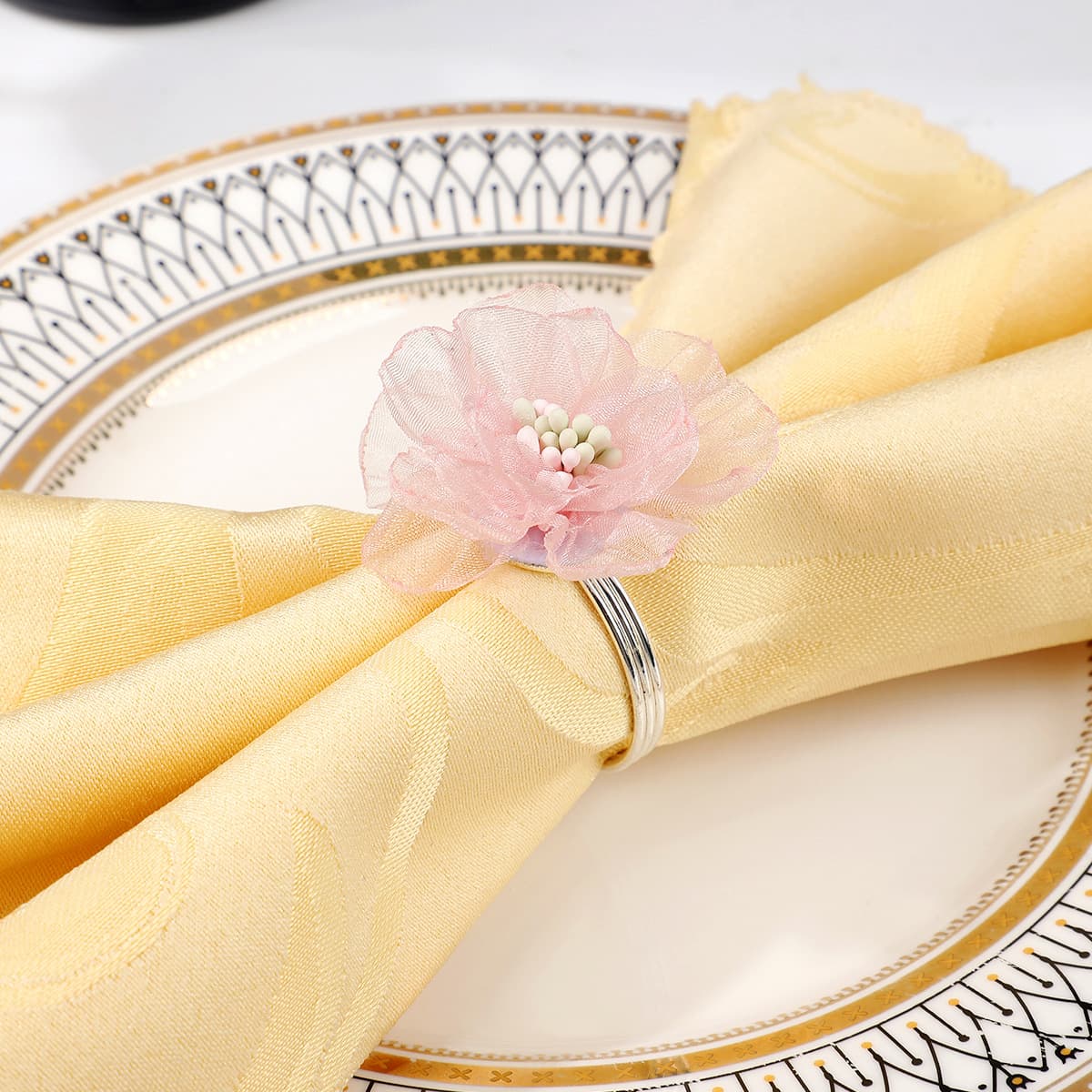 Lace Flower Napkin Ring, French Restaurant Table Decoration Napkin Ring, Organza Rose Napkin Ring, Cross-Border New Napkin Ring