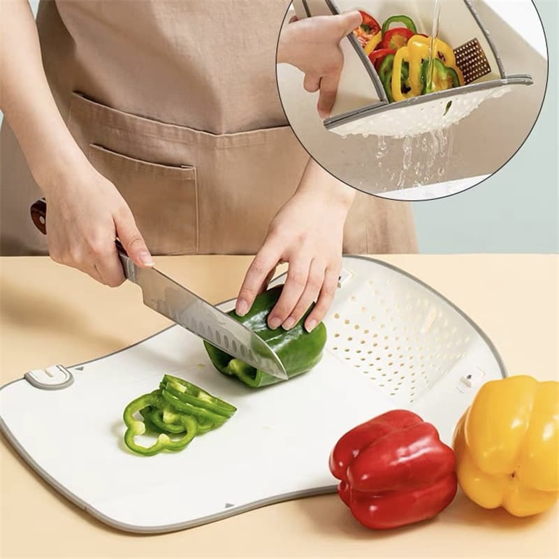 Wholesale Multi-functional Foldable Kitchen Chopping Board with Ginger Grater, Garlic Grater, Draining Basket, Easy to Clean, Mold-resistant Vegetable Washing Board