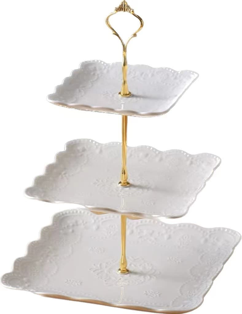 Double-Layer Tray Creative Three-Tier Snack Tray Multi-Layer Modern Gold Rim Two-Tier Fruit Tray Two-Tier Jewelry Display
