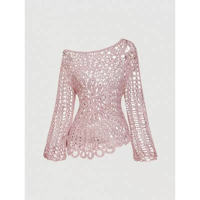 European and American cross-border crochet handmade hollow-out cardigan for women, round neck, long sleeve, cinched waist, slimming, niche and unique top
