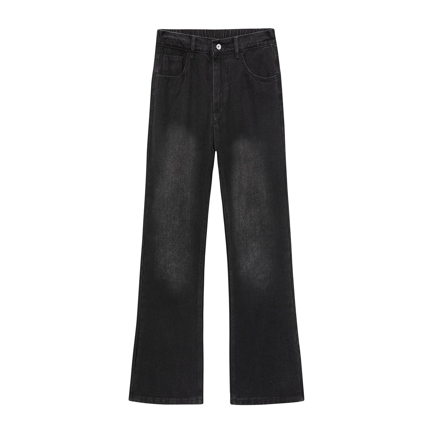 Black-gray stretch bootcut jeans for men, American retro cleanfit high-street straight-leg curved-seam casual pants