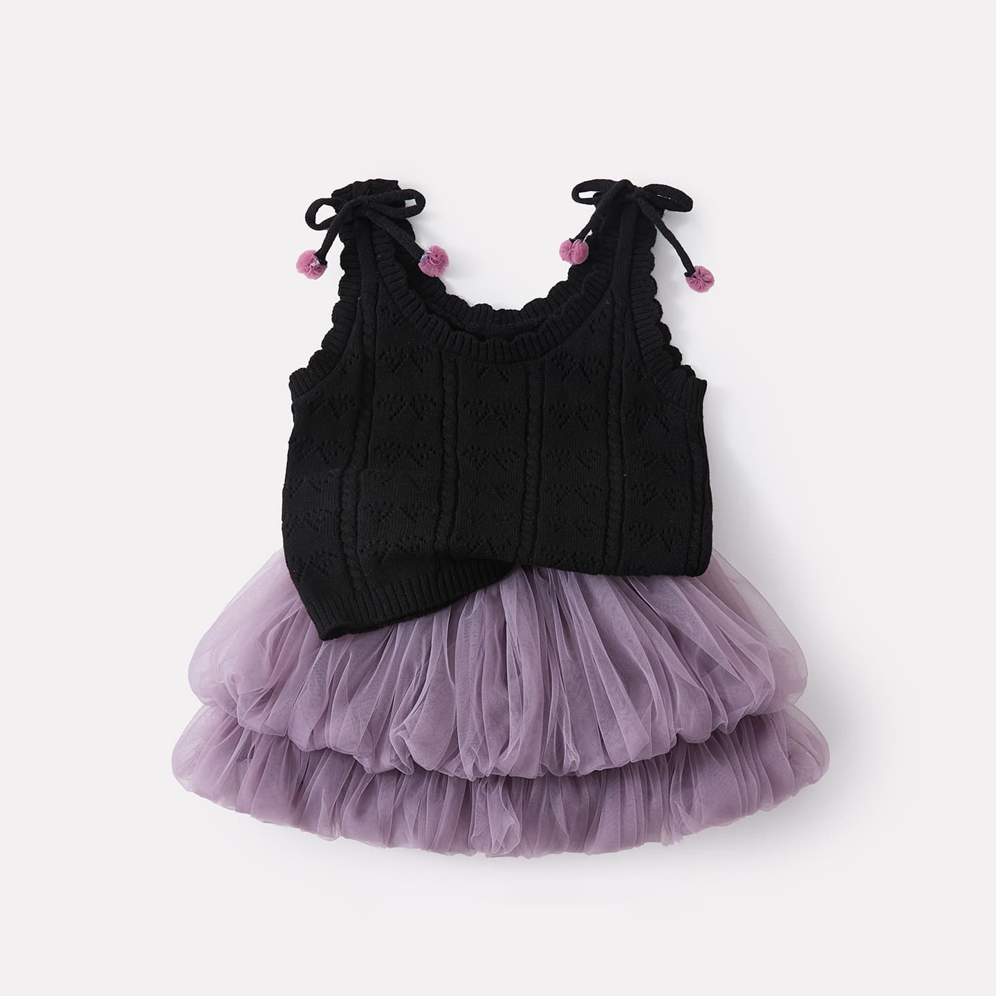 Summer new baby simple bow wool vest girl baby casual cool mesh skirt two-piece set