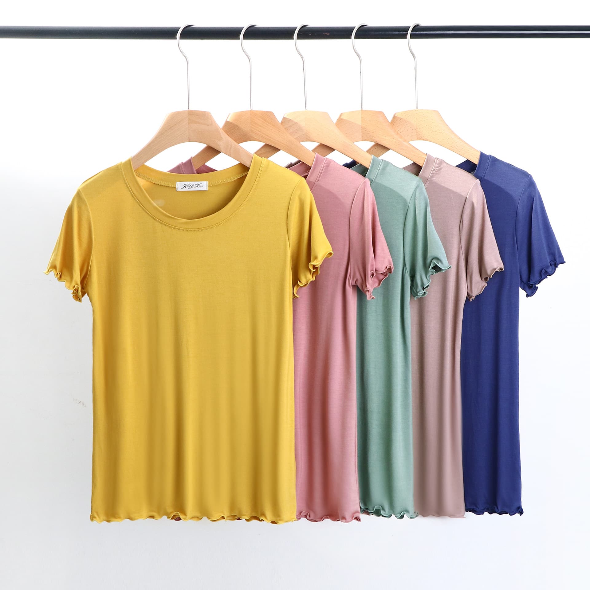 2025 Versatile Tops, Round Neck, Flying Edges, Short Sleeves, Slimming Look Inner Wear, Work Clothing Summer Women's T-Shirt Bottoming Shirt