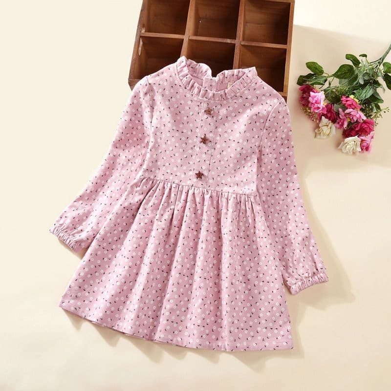 Spring and Autumn Girls Korean Style Fashion Pure Cotton Floral Dress Princess Dress Floral Dress for Small, Medium and Big Children
