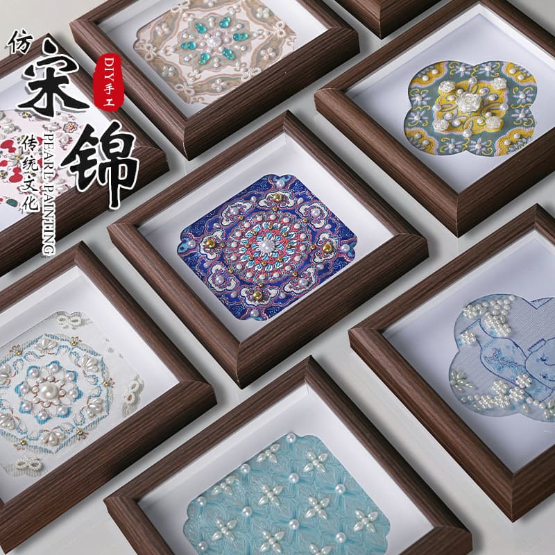 Imitation Song brocade pearl painting Year of the Horse DIY handmade materials new Chinese style decorative framed art New Year team building activity