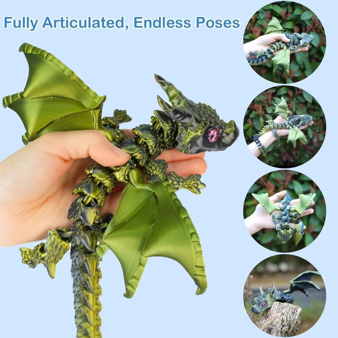 3D printed large-horned scale-armored flying dragon with wings, multi-joints, flexible and movable dragon model stall toy gift ornaments