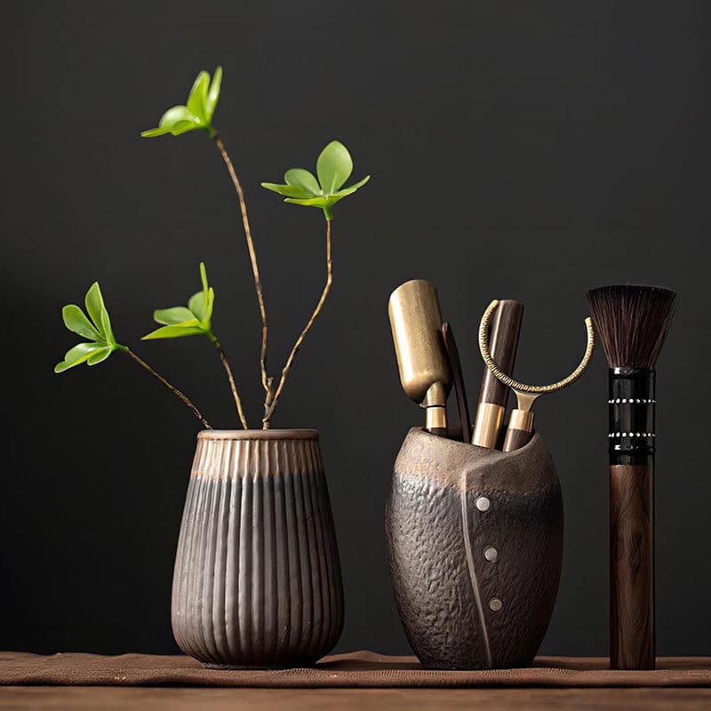 Rough Pottery Tea Ceremony Six Gentlemen Black Ebony Wood Tea Set Accessories Set Tea Tongs Tea Knife Tea Spoon Kung Fu Tea Set Accessories Parts