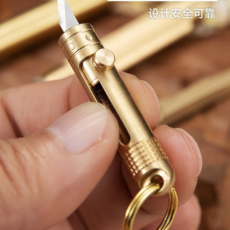 Brass Mini Knife for Package Opening, Multi-Functional Car Keychain Pendant, Portable Outdoor Self-Defense Tool for Men