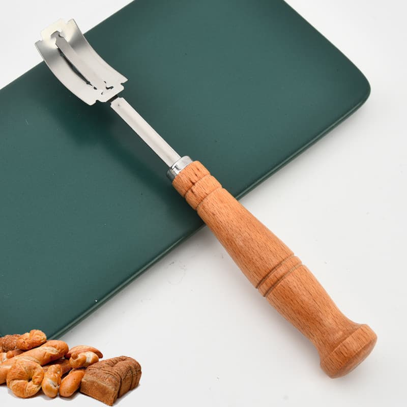 Stainless Steel Bread Shaping Knife Wooden Handle Curved Bread Scoring Knife Kitchen Dough Dividing Knife Baking Tool Wholesale