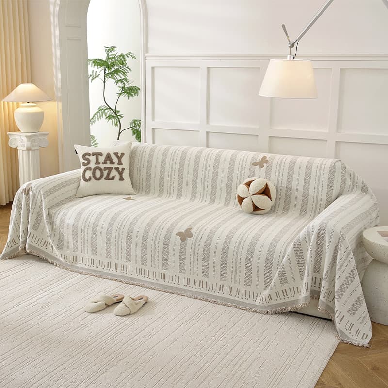 Premium Sofa Cover Anti-Cat Scratch Full Coverage Sofa Slipcover Light Luxury Butterfly Forest Style Living Room Sofa Protection Blanket