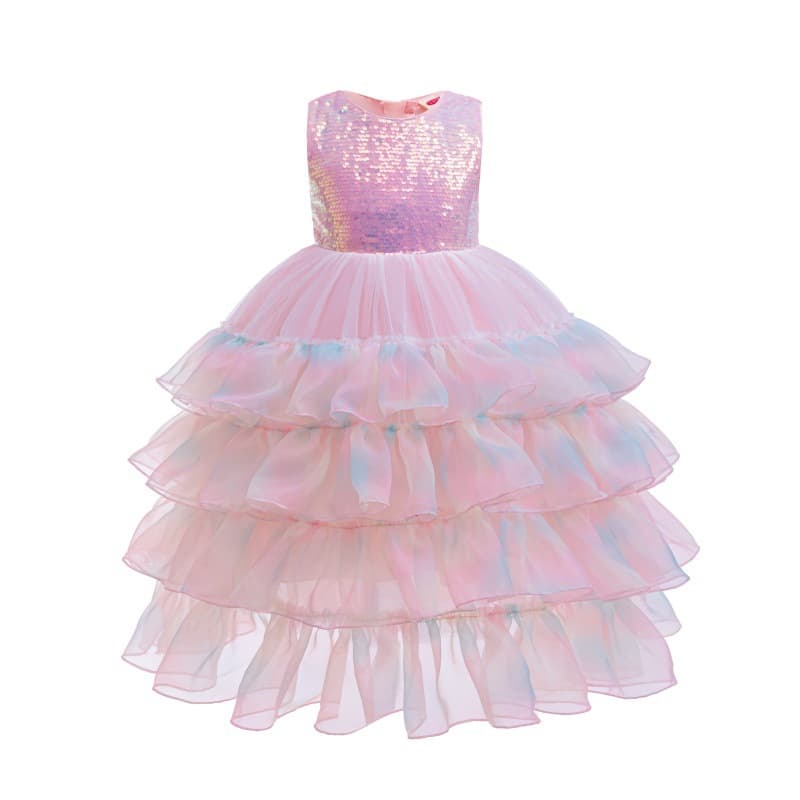 Girls' Dress Summer 2025 New Children's Ethereal Tiered Cake Dress Fluffy Tulle Skirt Little Girl's Summer Princess Gown