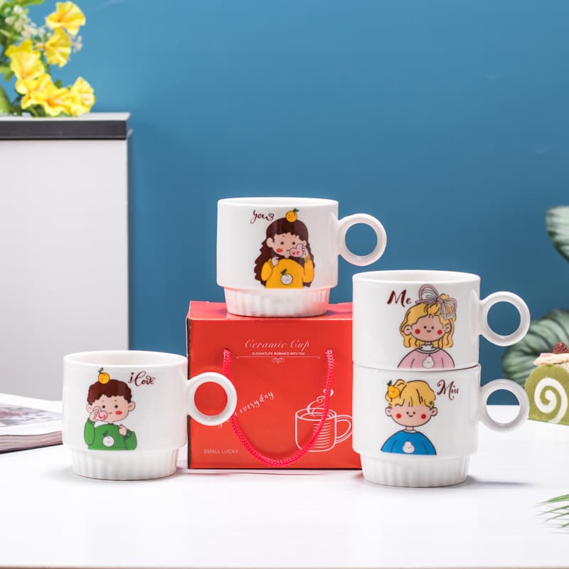 Creative ceramic cup ins single Cup opening small gift activity gift cartoon Cup couple mug printed LOGO
