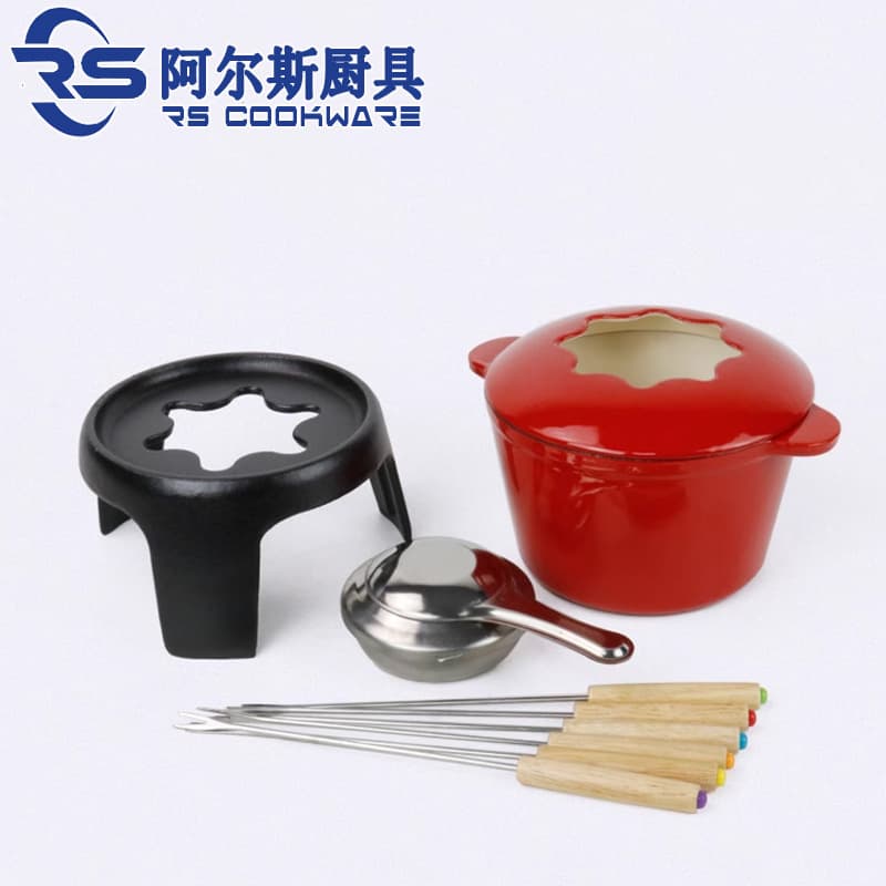 Ars Cast Iron Enamel Chocolate Cheese Fondue Set Melting Cheese Enamel Mini Alcohol Stand