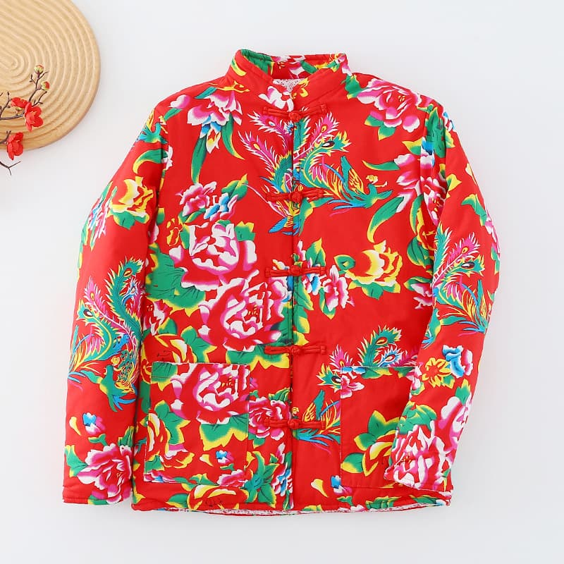 Northeast Large Floral Cloth Silk Cotton Outwear Women's Winter Thickeneded Warm Slim Cotton Jacket Popular Live Broadcast Adult Cotton Outwear