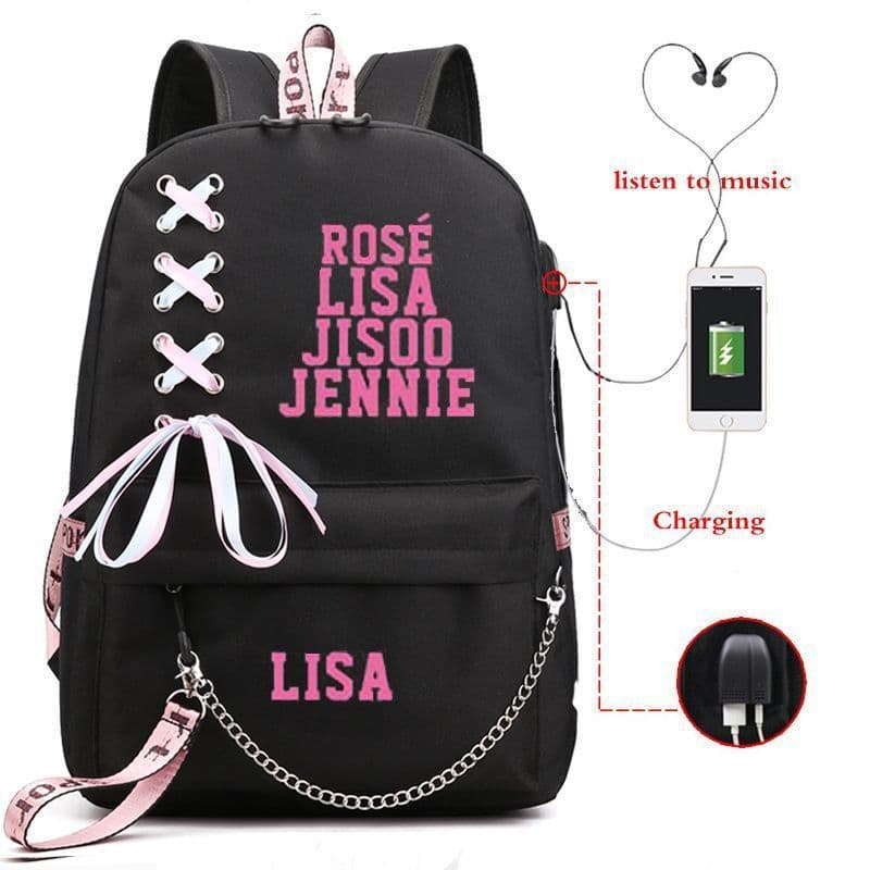 BLACKPINK Park Chae Young LISA Kim Ji Soo same style backpack USB charging female student female large capacity backpack