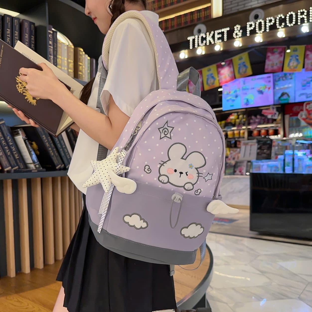 Taro Mist Purple Stylish Backpack for Girls, Japanese Style Cute Kids School Bag, Lightweight High-Aesthetic Daypack
