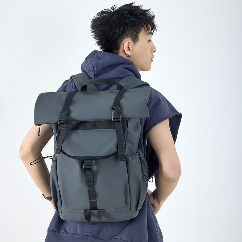 Men's Roll-Top Backpack Outdoor Waterproof and Wear-Resistant Large-Capacity Casual Travel Bag Student Computer Bag