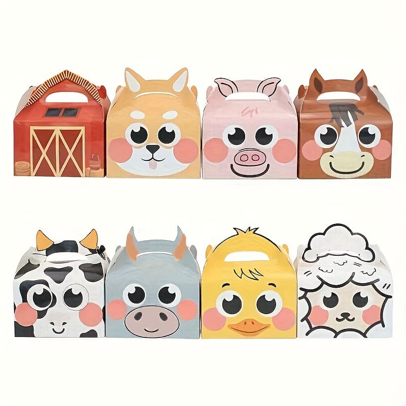 Cross-border new animal suitcase large cake box farm small animal hand-carrying candy box square bottom Western pastry box