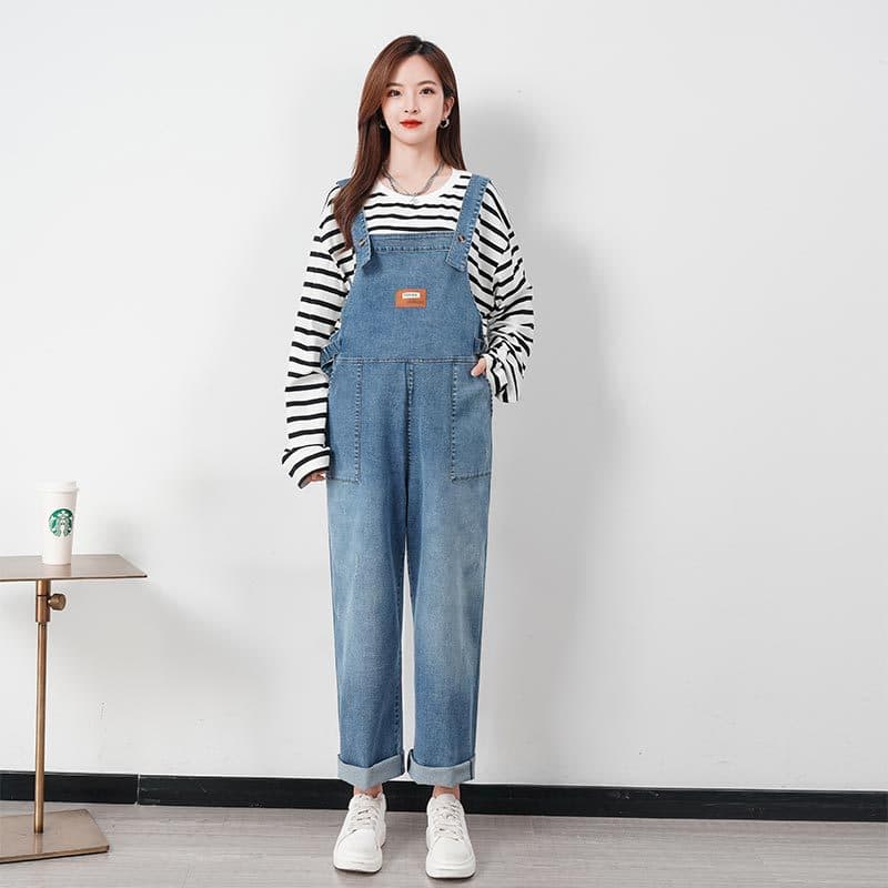 Maternity Overalls Loose Fit Belly Cover Slimming Trendy Mom Wide Leg Jeans Spring Autumn Winter Plus Size Fleece Lined