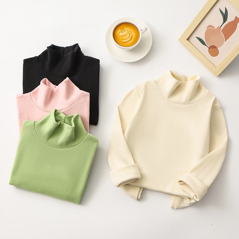 Children's Long Sleeve T-Shirt, Semi-High Neck, New Autumn/Winter Style Korean Version Solid Color Versatile Chic Unisex Medium to Large Kids' Base Top