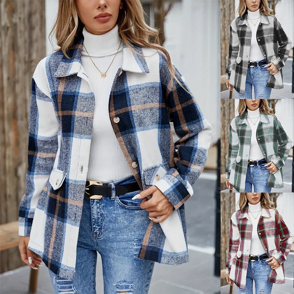 2025 Amazon Women's Flannel Thickened Casual Fashion Versatile Plaid Shirt Jacket Trendy Commuter Essential
