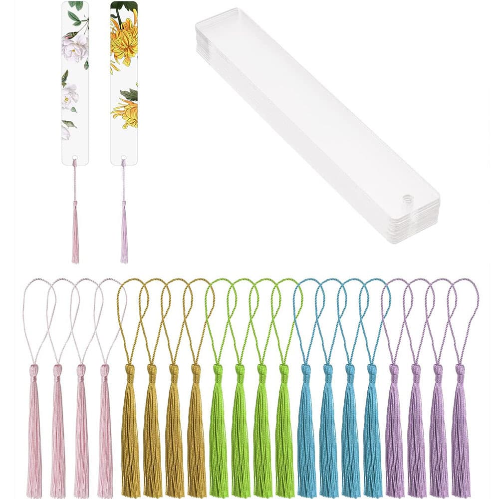 Transparent Acrylic Bookmark DIY Unfinished Tassel Book Tag Graduation Gift Label Clear Colorful Flowing Tassel Book Accessories