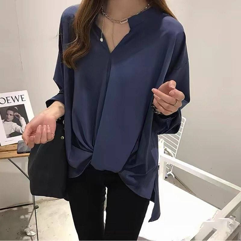 Women's New Simple Elegant Chiffon Plus Size Shirt Long-Sleeve Top Loose BF Blouse Layering Top