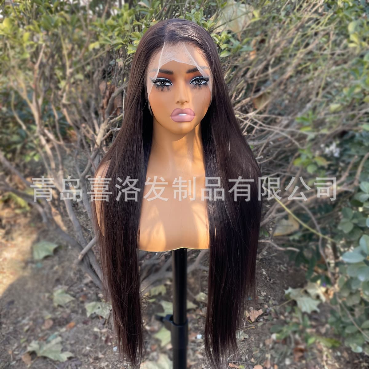 Full lace wig black brown long straight hair high temperature silk natural hairline full head hand hook big head black tea wig