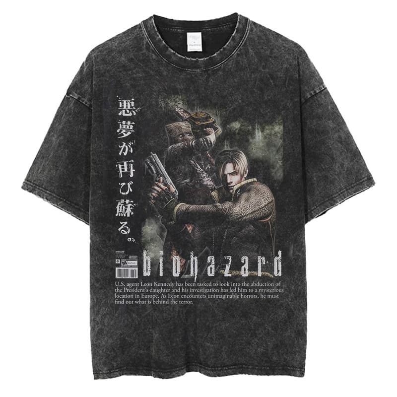 1990S Resident Evil Biohazard Leon Kennedy  T srt   Washed T
