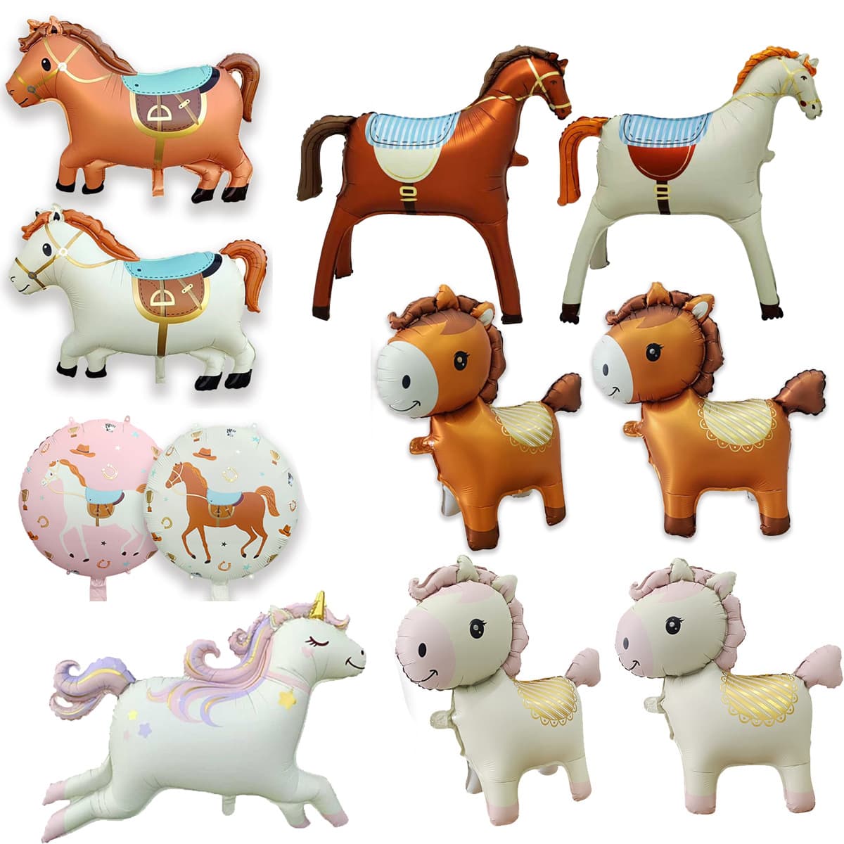 Large Standing 3D Brown and White Noble Horse Cartoon Design Birthday Party Event Decoration Foil Balloon