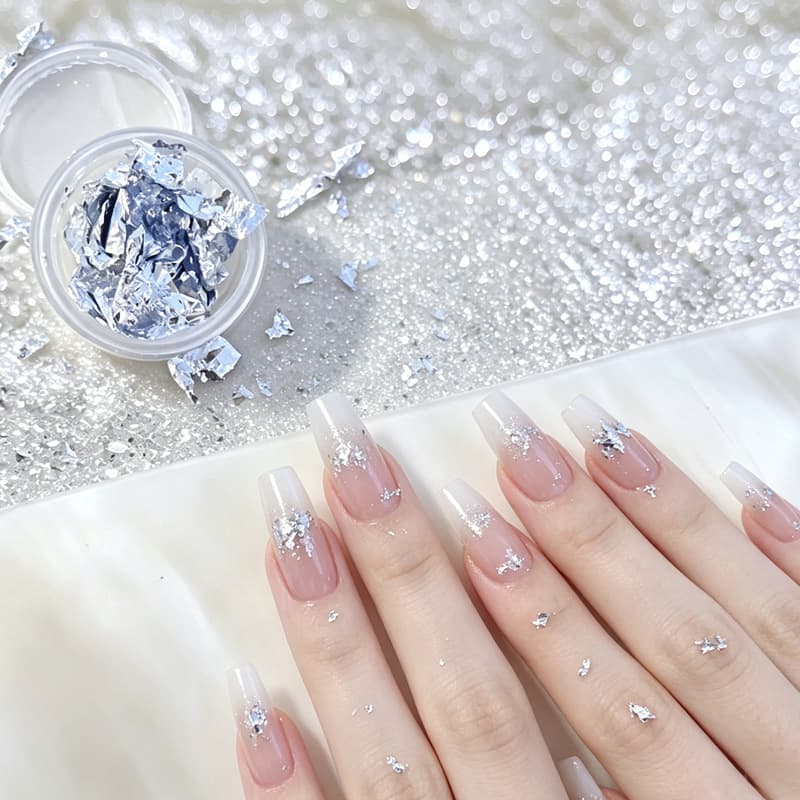 Silver White Nail Art Supplies Ultra-Thin 0.2g Foil Flakes Silver Foil Tin Foil Gel Nail Polish DIY Decals Ornaments