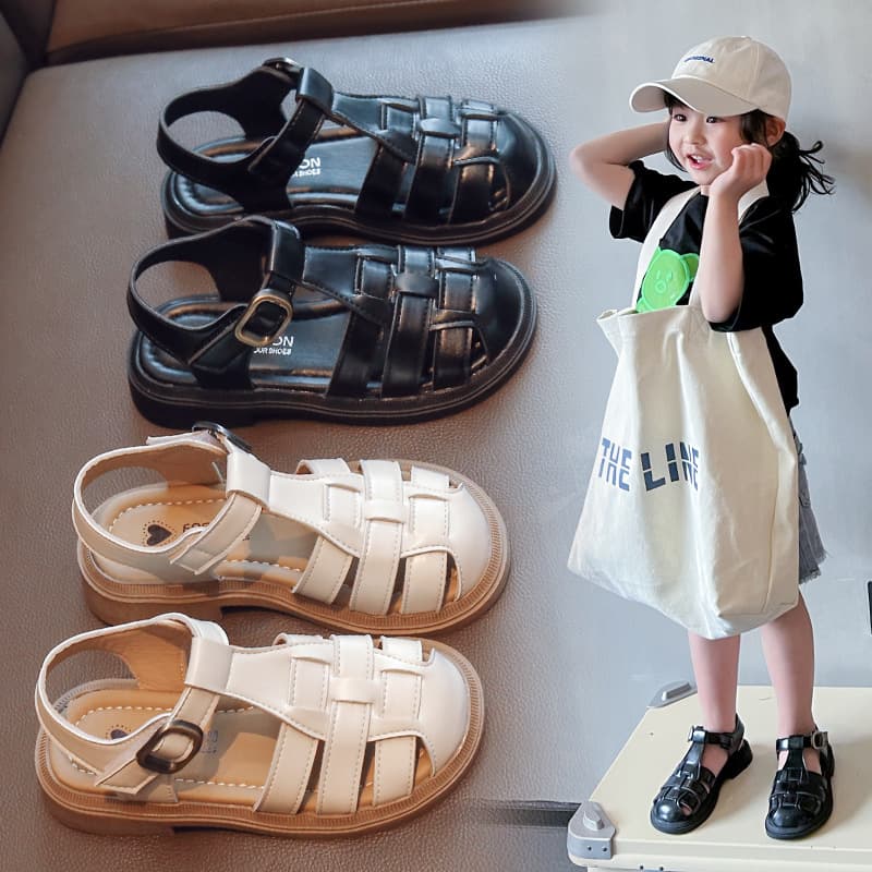 Korean Retro Children's Sandals 2026 Summer New Woven Roman Sandals for Girls Casual Beach Shoes for Boys