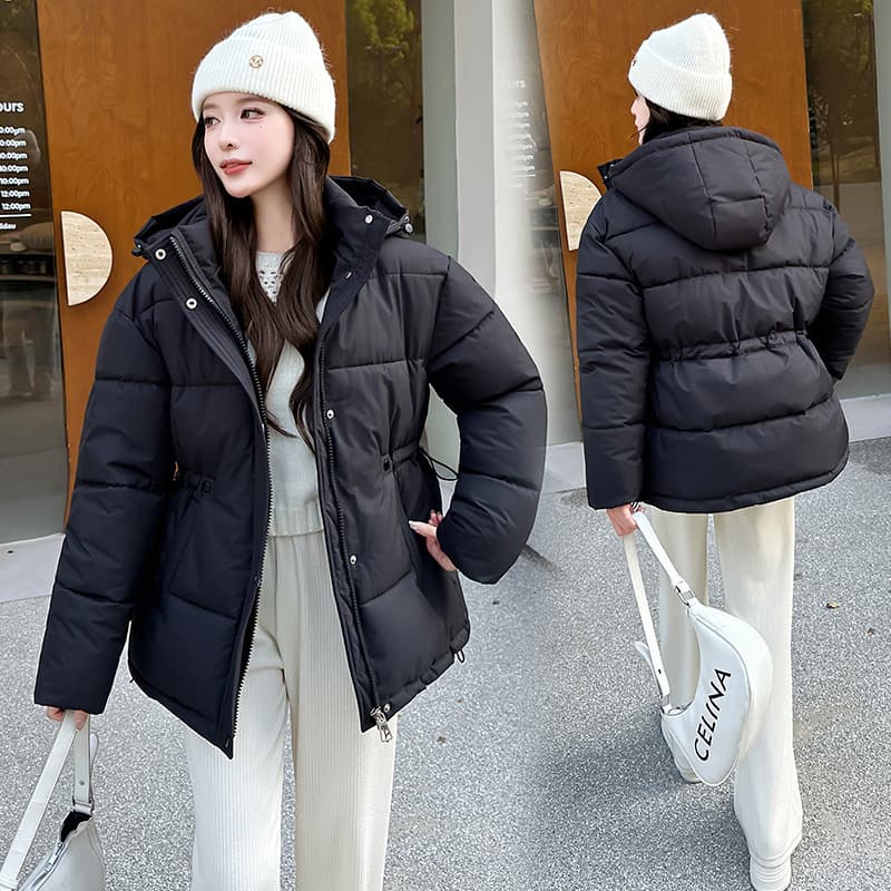 Hooded Cotton Coat for Women, Mid-Length, 2026 Autumn and Winter New Korean Style with Belt, Thickened, Warm, Solid Color, Elegant, Export Cotton Clothing