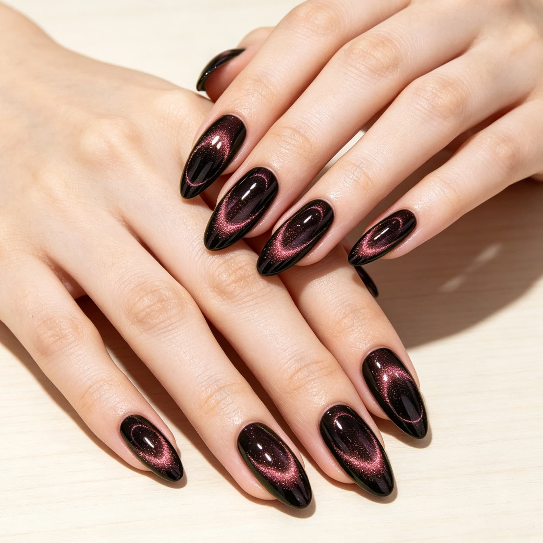 New foreign trade 24 piece manicure rose gold pink ring cat eye manicure sweet cool long almond shaped wearable manicure wholesale