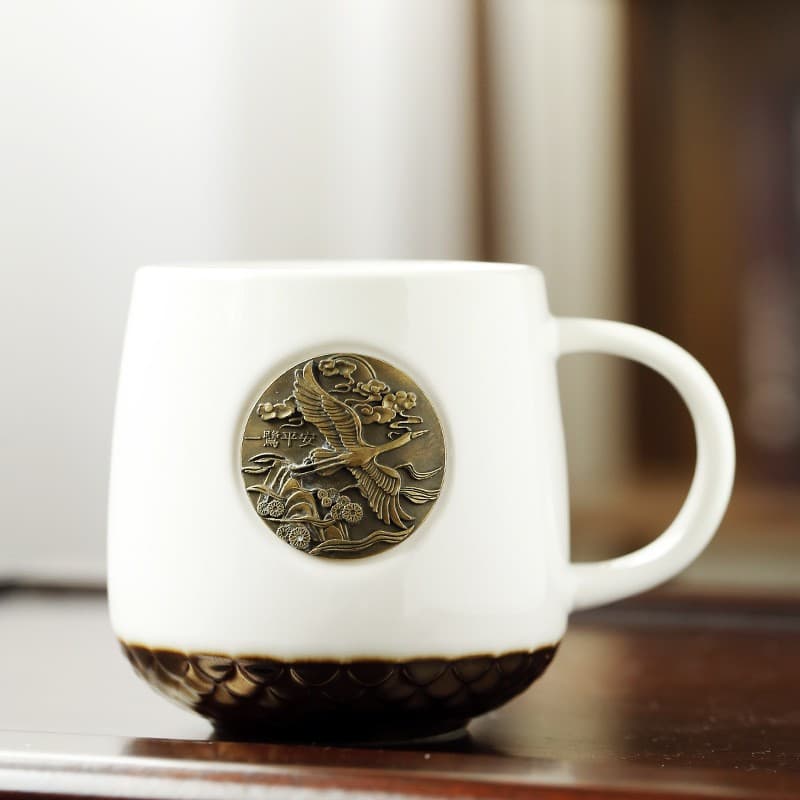 Starry Wind Bronze Medal Fish Scale Ceramic Mug Milk Coffee Cup Souvenir Office Gift Cup Custom Logo