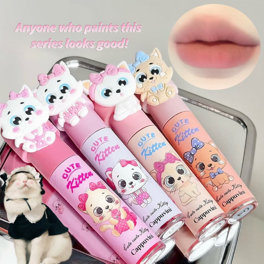Cappuvini Gift Box Single Cat Lip Mud Milk Cake Lip Cream Summer Lip Gloss Lipstick Matte Student Affordable