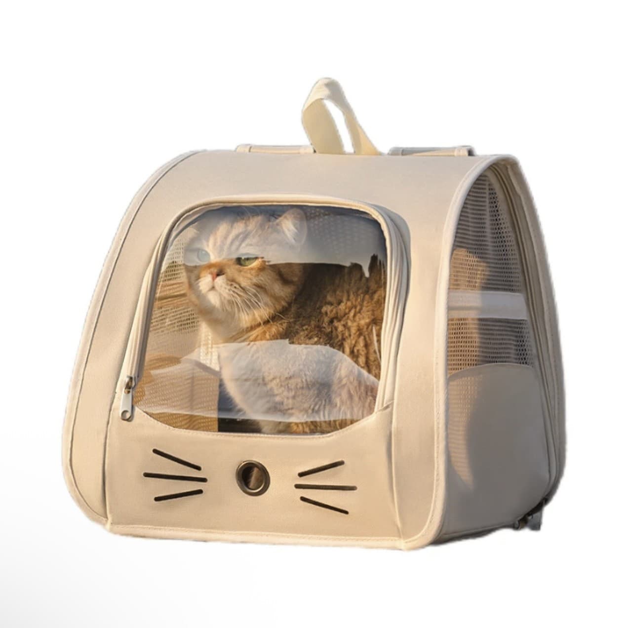 Cat Pet Carrier Transparent Scratch-Proof Foldable Stress-Relief Large Capacity Backpack Portable Travel Bag