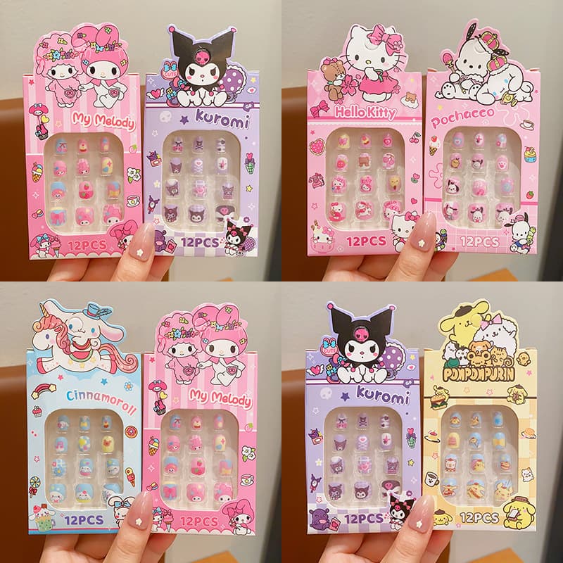 Kuromi Kids Nail Stickers for Girls, Cute Removable Nail Art Stickers, Sweet and Adorable Wearable Nails
