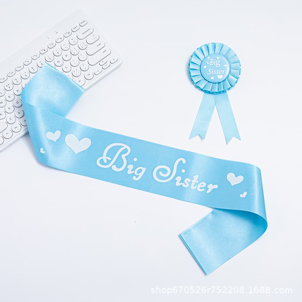 Baby Shower Girls Satin Ribbon Ribbon Big Sister Pink Badge Corsage Baby Shower Set