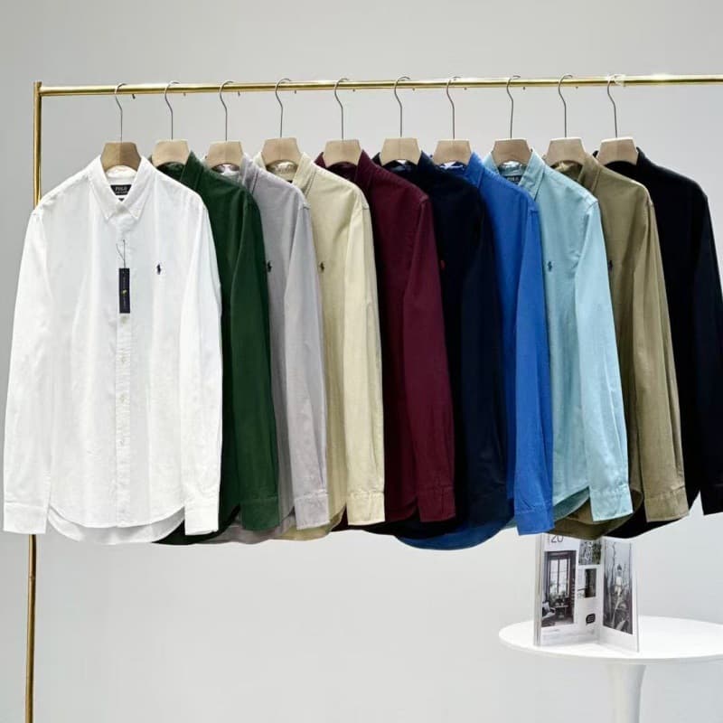 High-Quality Ralph Lauren Shirt with Small Pony Embroidery, Solid Oxford Fabric, Casual and Versatile Long-Sleeve Shirt for Men and Women