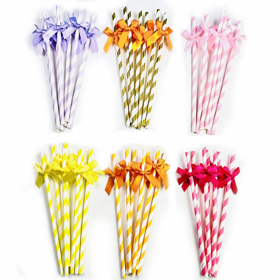 Manufacturer Stock Wholesale Creative Bow Paper Straws Party Dessert Table Birthday Decoration Pudding Jar Toppers