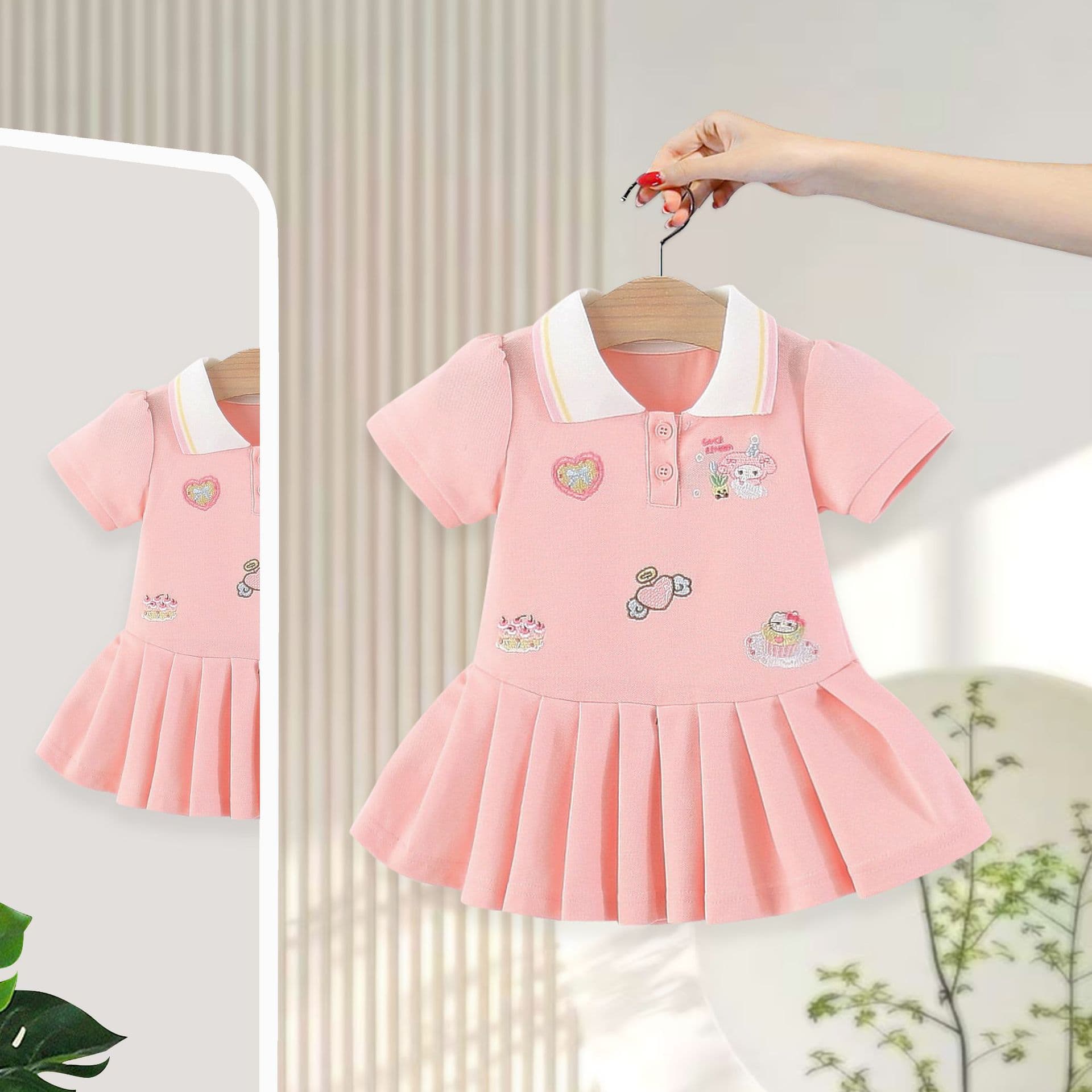 2026 Summer Children's Clothing Dress Little Girl Sports Casual Skirt Kids' Polo Collar Preppy Style Skirt 5407